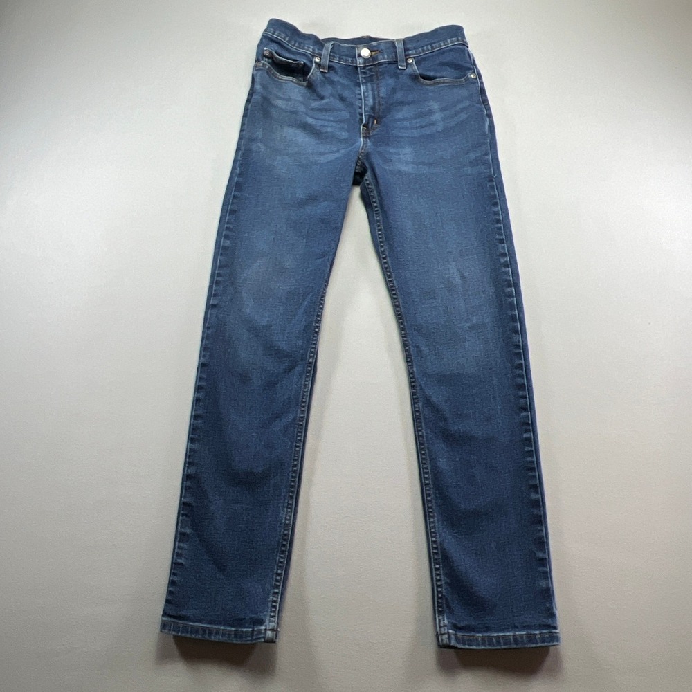 George Jeans Men 32x30 Blue Whiskered Denim Cotton Stretch Slim Fit Straight Leg